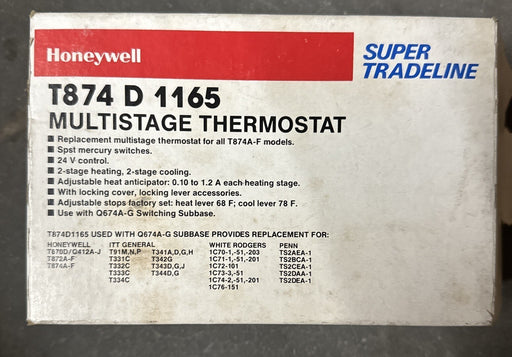T874 D 1165 HONEYWELL MULTISTAGE THERMOSTAT 24V 2 STG HEAT/2 STG COOLING