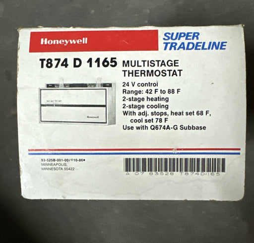 T874 D 1165 HONEYWELL MULTISTAGE THERMOSTAT 24V 2 STG HEAT/2 STG COOLING