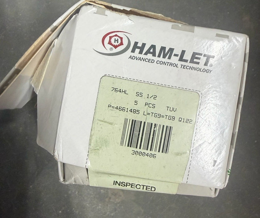 5 CNT BOX HAMLET TEE  1/2"x 1/2"X1/2" Stainless Compression TUBING HAM-LET