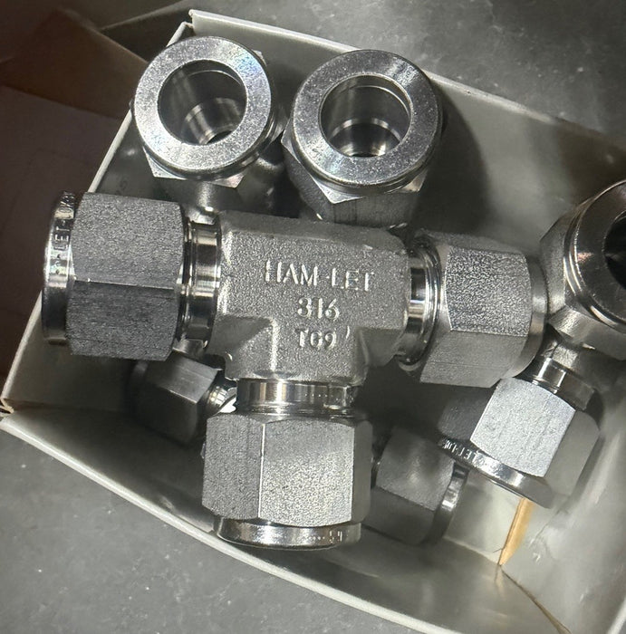 5 CNT BOX HAMLET TEE  1/2"x 1/2"X1/2" Stainless Compression TUBING HAM-LET
