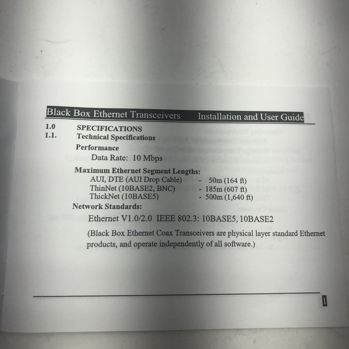 NEW BLACK BOX LE008A-R2 ETHERNET TRANSCEIVER