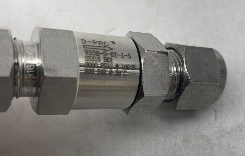 NEW D-PRO V33B-D-6T-1-S POPPET CHECK VALVE 3/8" COMPRSSION X 3/8" COMPRESSION