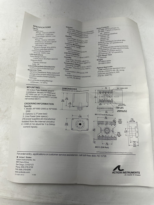 NEW SPECIAL 400VAC EUROTHERM SCHNEIDER ACTION PAK 1680-2001-1 AP1680 1680-2001S