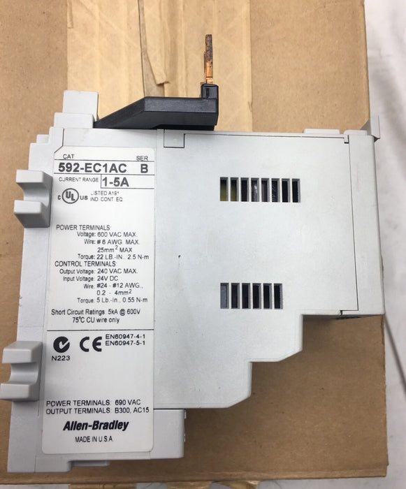 New Allen-Bradley 592-EC1AC E3 Overload Relay NIB 1-5A Nema sizes 0, 1, and 2
