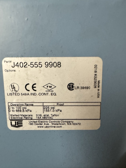 UNITED ELECTRIC J402-555-9908 SWITCH NIB 0-100 PSI