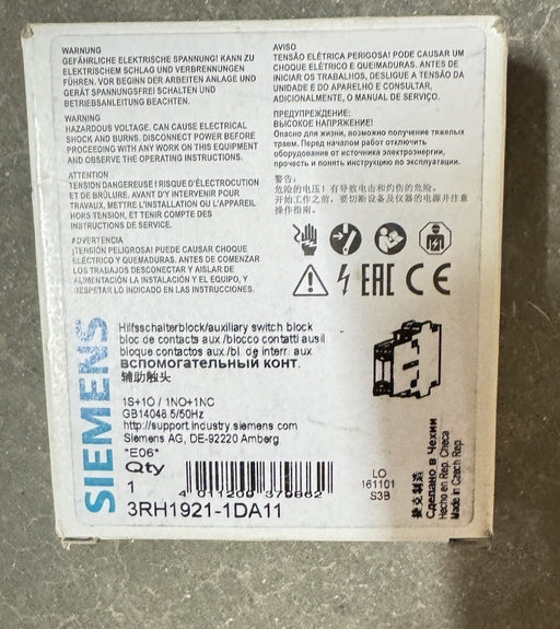 Siemens 3rh1921-1da11 auxiliary switch block free shipping