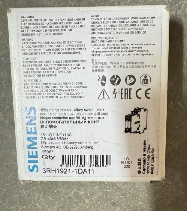 Siemens 3rh1921-1da11 auxiliary switch block free shipping